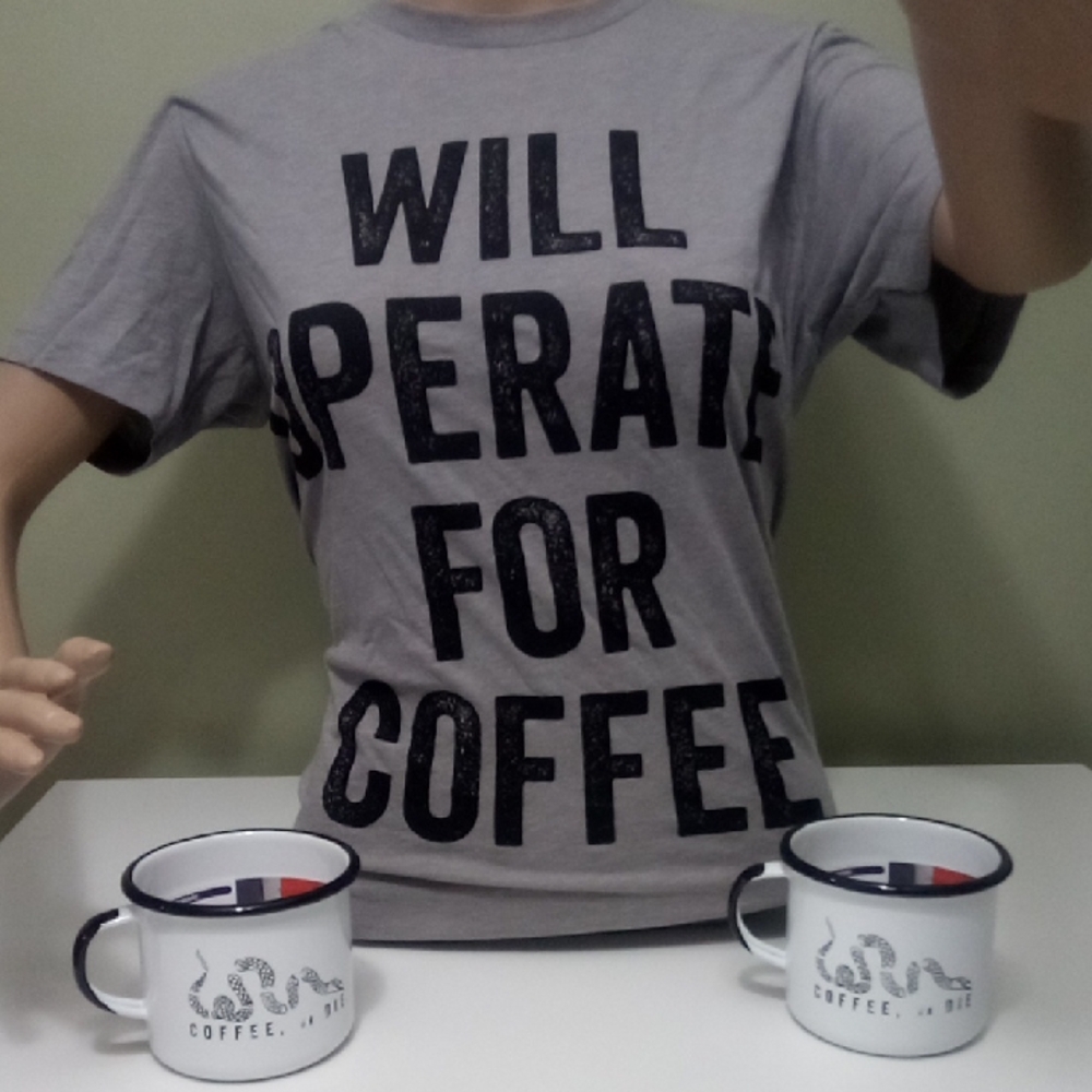 Black Rifle Coffee Co Enamel Mugs (2) W/ Black Riffle Coffee Co T-shirt Small